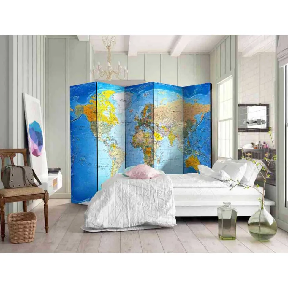 Bunter Paravent mit Weltkarte bedruckt - Nirameso