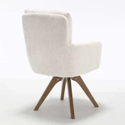 Chenille Armlehnenstuhl in Creme - Max (2er Set)