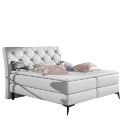 Chesterfield Boxbett aus Kunstleder in Weiß - Flenco