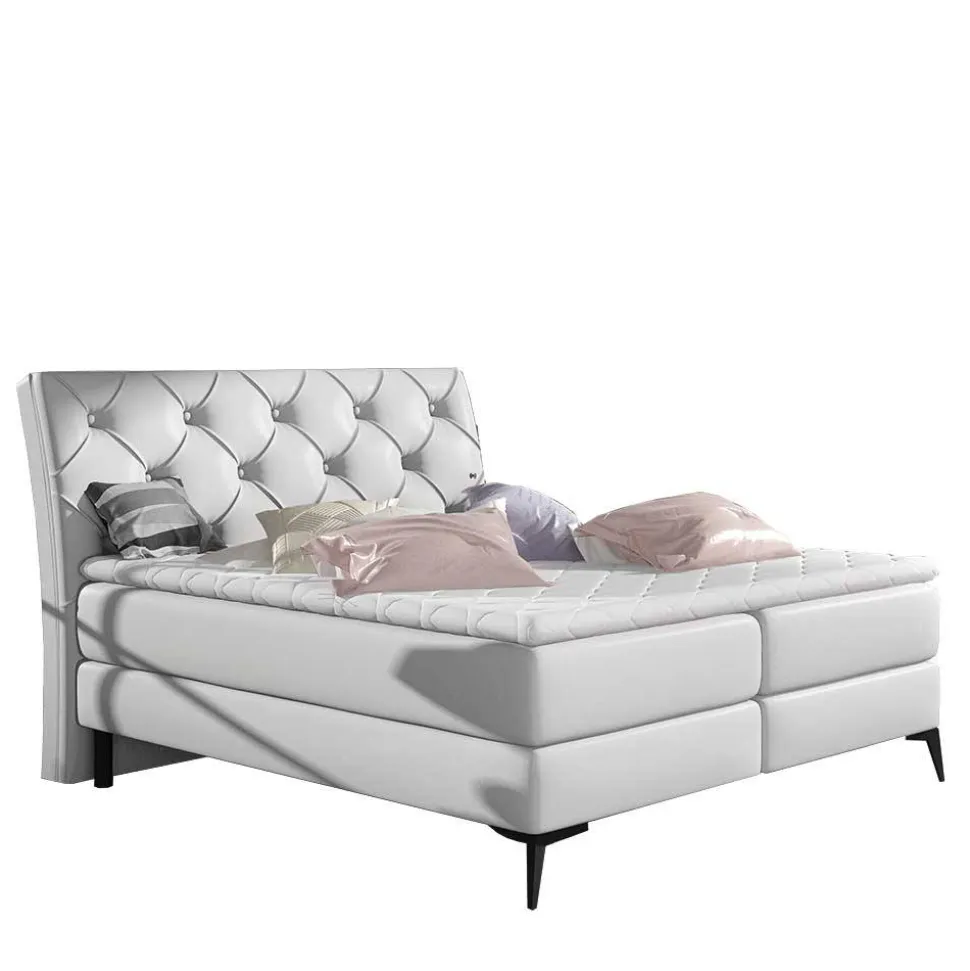 Chesterfield Boxbett aus Kunstleder in Weiß - Flenco