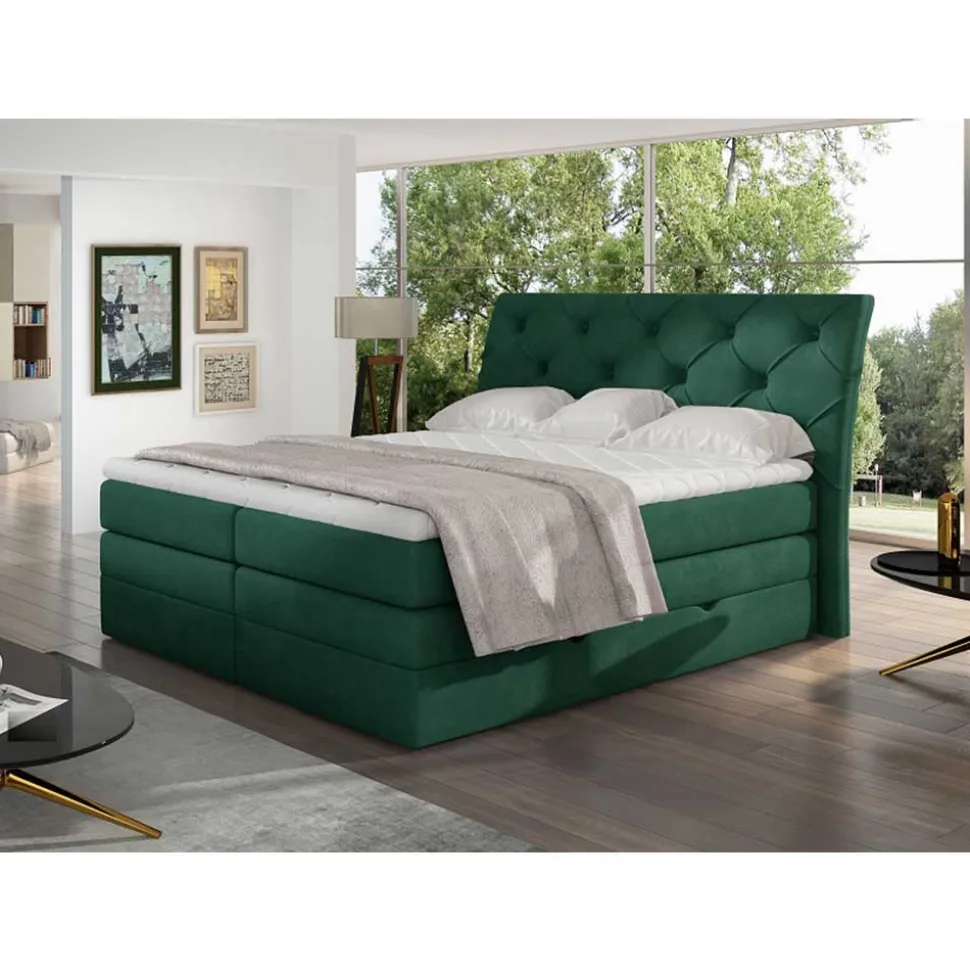 Chesterfield Boxspring Bett in Dunkelgrün Velours - Ardit