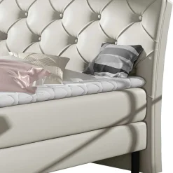 Chesterfield Kunstlederbett in Creme - Micerdo