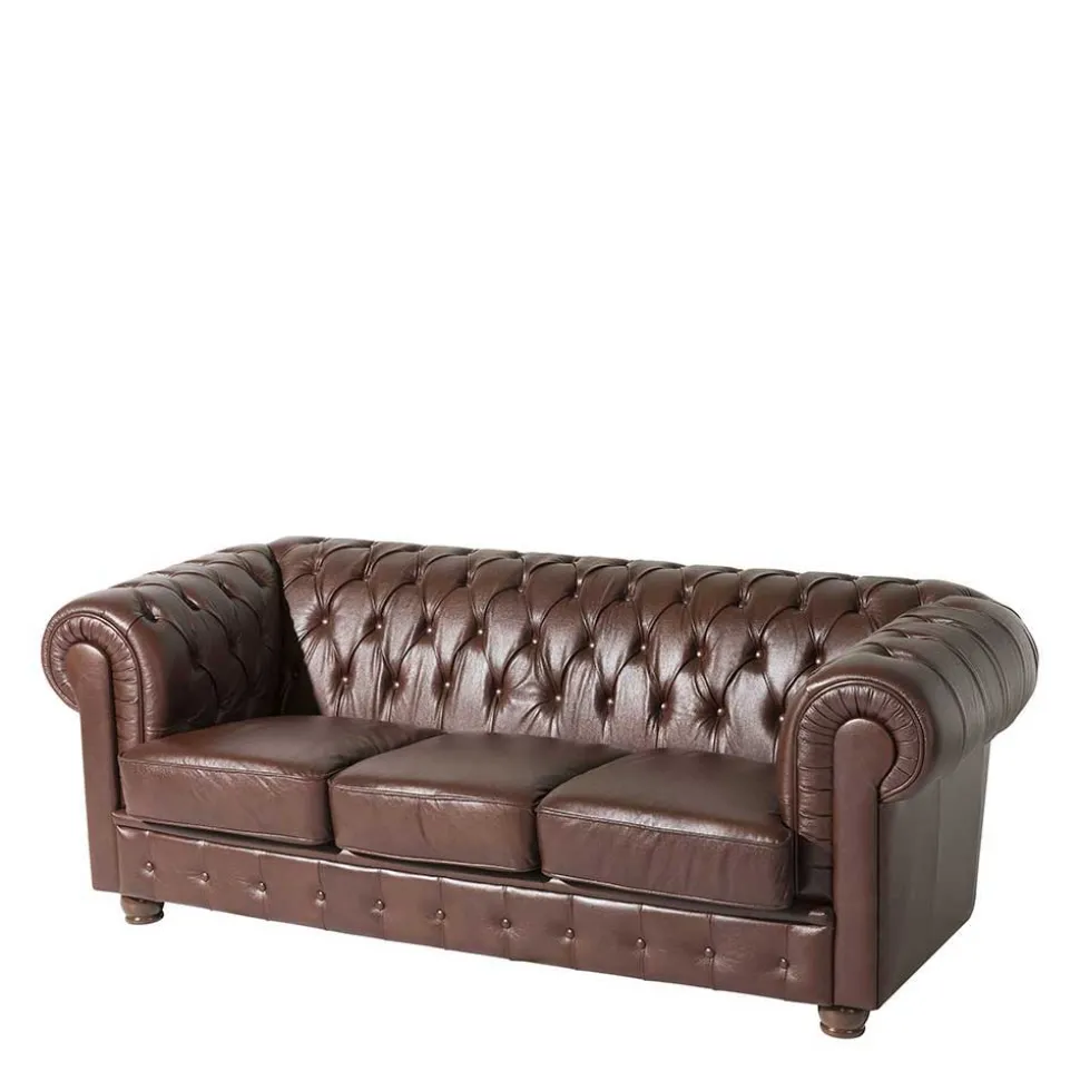 Chesterfield Ledergarnitur in Braun - Cementa (dreiteilig)