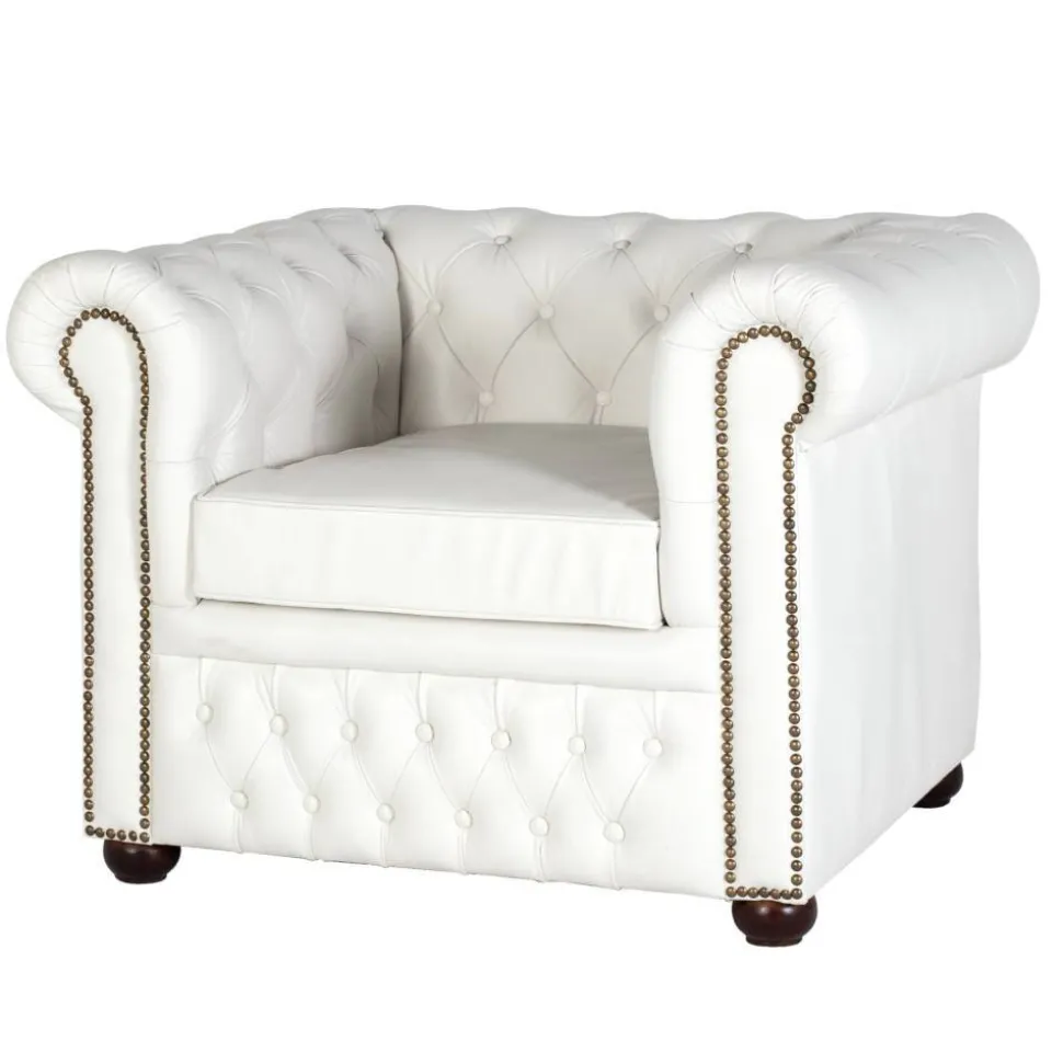 Chesterfield Ledersessel in Weiß - Pavias