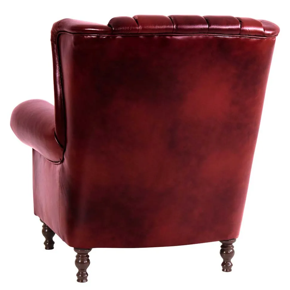 Chesterfield Ohrensessel in Dunkelrot Leder - Guantama