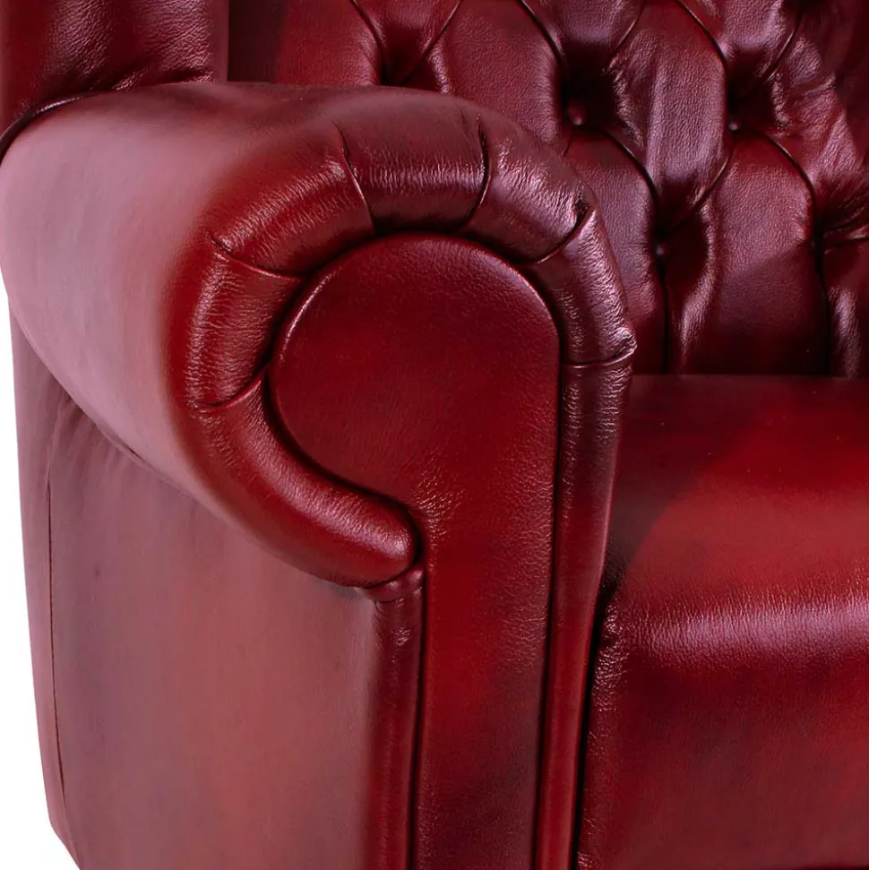 Chesterfield Ohrensessel in Dunkelrot Leder - Guantama