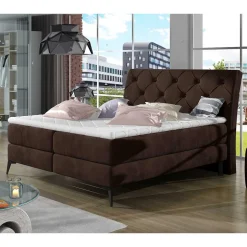 Chesterfield Polsterbett in Dunkelbraun Velours - Partiona