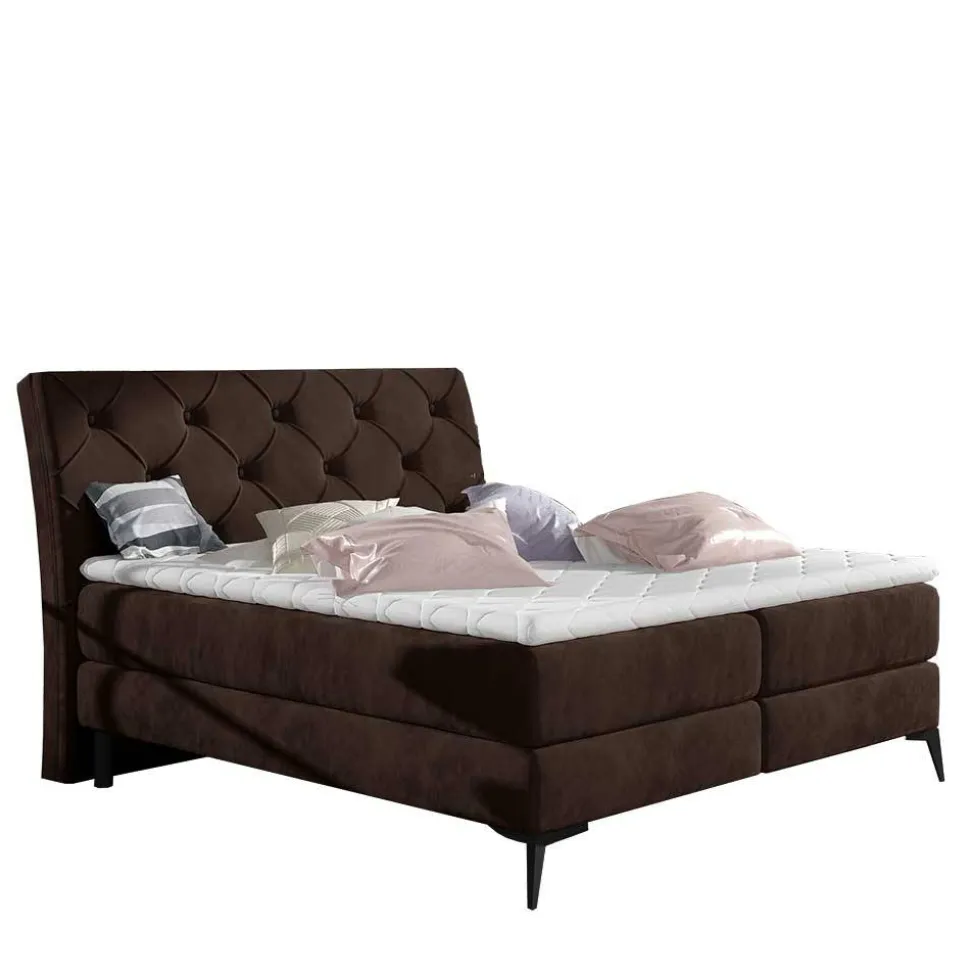 Chesterfield Polsterbett in Dunkelbraun Velours - Partiona