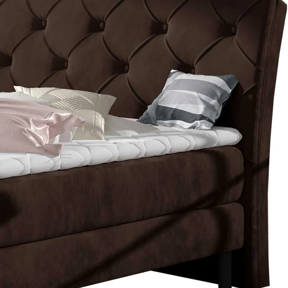 Chesterfield Polsterbett in Dunkelbraun Velours - Partiona