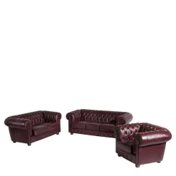 Chesterfield Polstergarnitur aus Leder - Geoloro (dreiteilig)