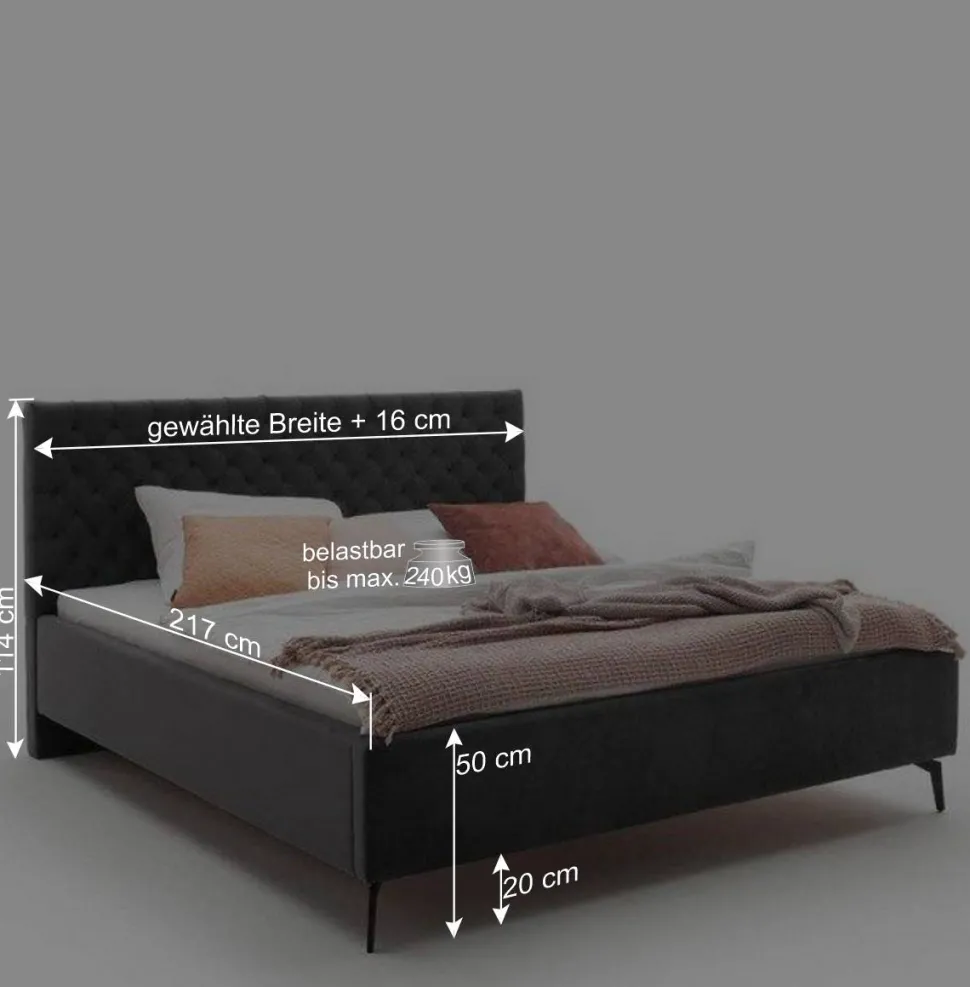 Chesterfield Samtbett in Anthrazit - Satos