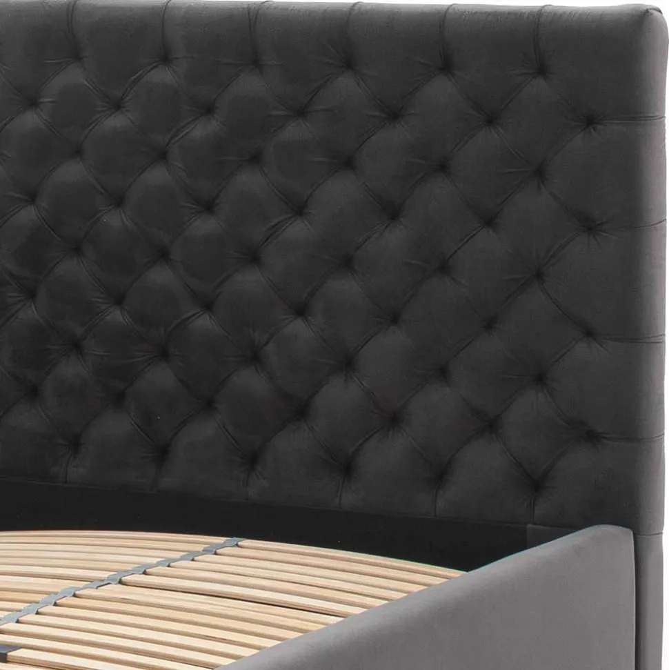 Chesterfield Samtbett in Anthrazit - Satos