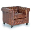 Chesterfield Sessel in Braun Lederbezug - Pavias