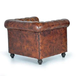 Chesterfield Sessel in Braun Lederbezug - Pavias