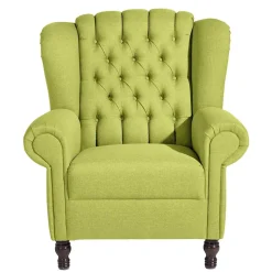 Chesterfield Sessel in Gelbgrün und Nussbaum - Prenza