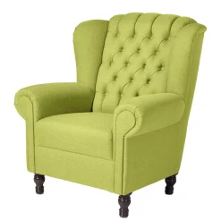 Chesterfield Sessel in Gelbgrün und Nussbaum - Prenza