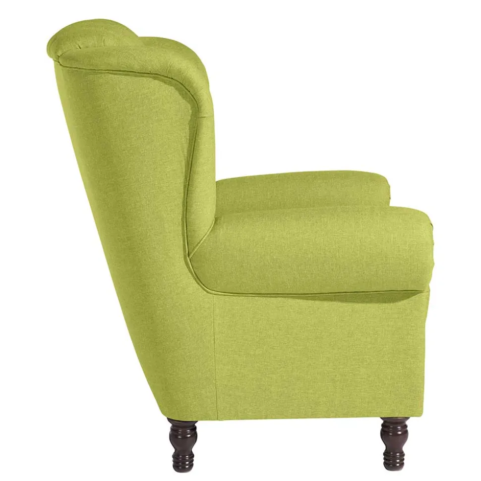 Chesterfield Sessel in Gelbgrün und Nussbaum - Prenza