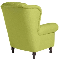 Chesterfield Sessel in Gelbgrün und Nussbaum - Prenza