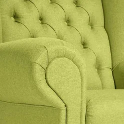 Chesterfield Sessel in Gelbgrün und Nussbaum - Prenza