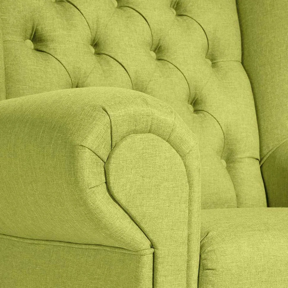 Chesterfield Sessel in Gelbgrün und Nussbaum - Prenza