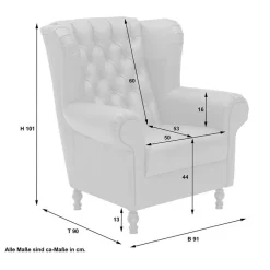 Chesterfield Sessel in Gelbgrün und Nussbaum - Prenza