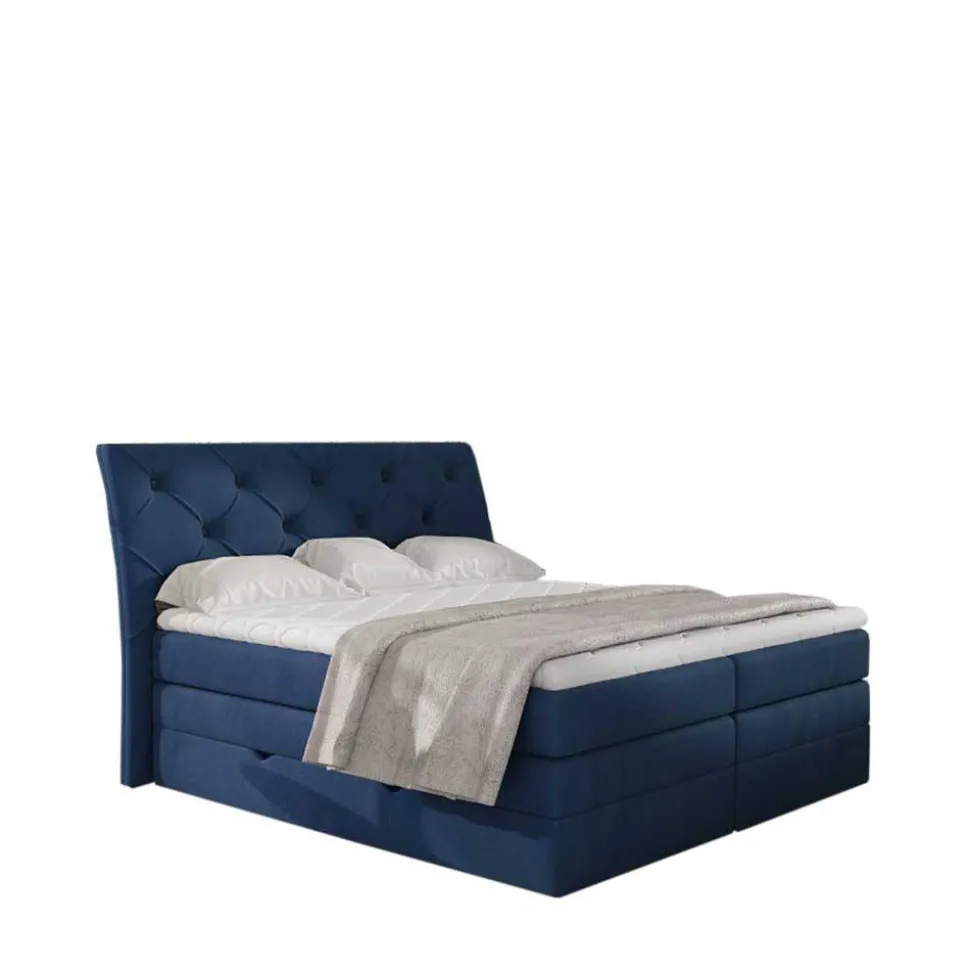 Chesterfield Stauraum-Boxspringbett in Blau - Hillo