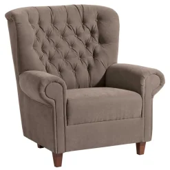 Chesterfield Velours-Sessel in Beigegrau - Georgetta