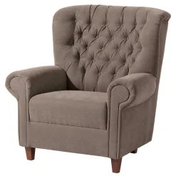 Chesterfield Velours-Sessel in Beigegrau - Georgetta