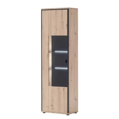 63cm breite Standvitrine in Eiche Holz Dekor - Nikdus