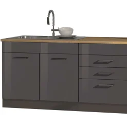 320cm Hochglanz Küche in Grau - Bozenia II (achtteilig)