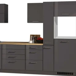 320cm Hochglanz Küche in Grau - Bozenia II (achtteilig)