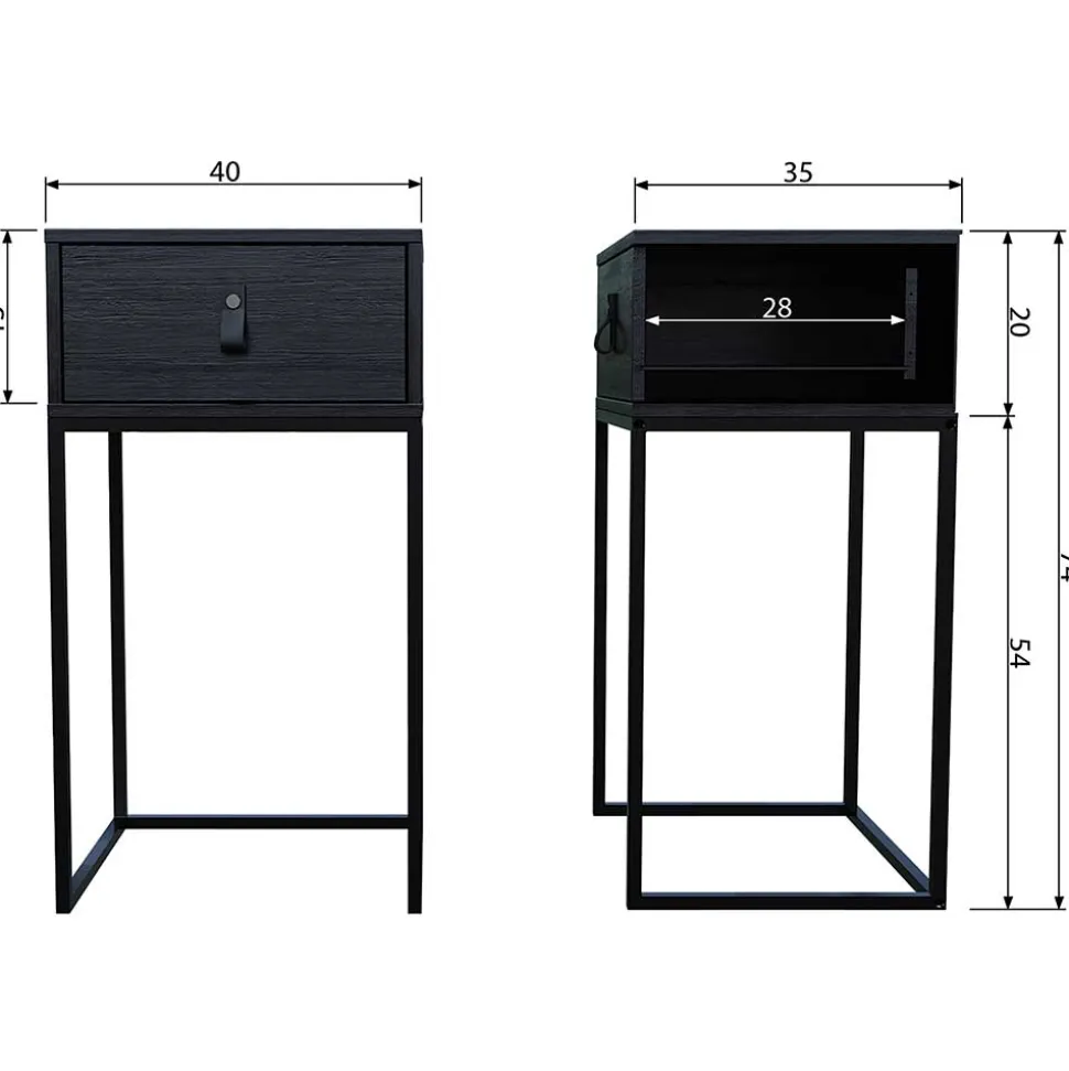 74cm hohe Nachtkonsole in Schwarz lackiert - Fronco