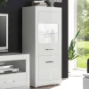 142cm hohe Vitrine in Hochglanz Weiß Yulis 2-türig mit Glaseinsatz
