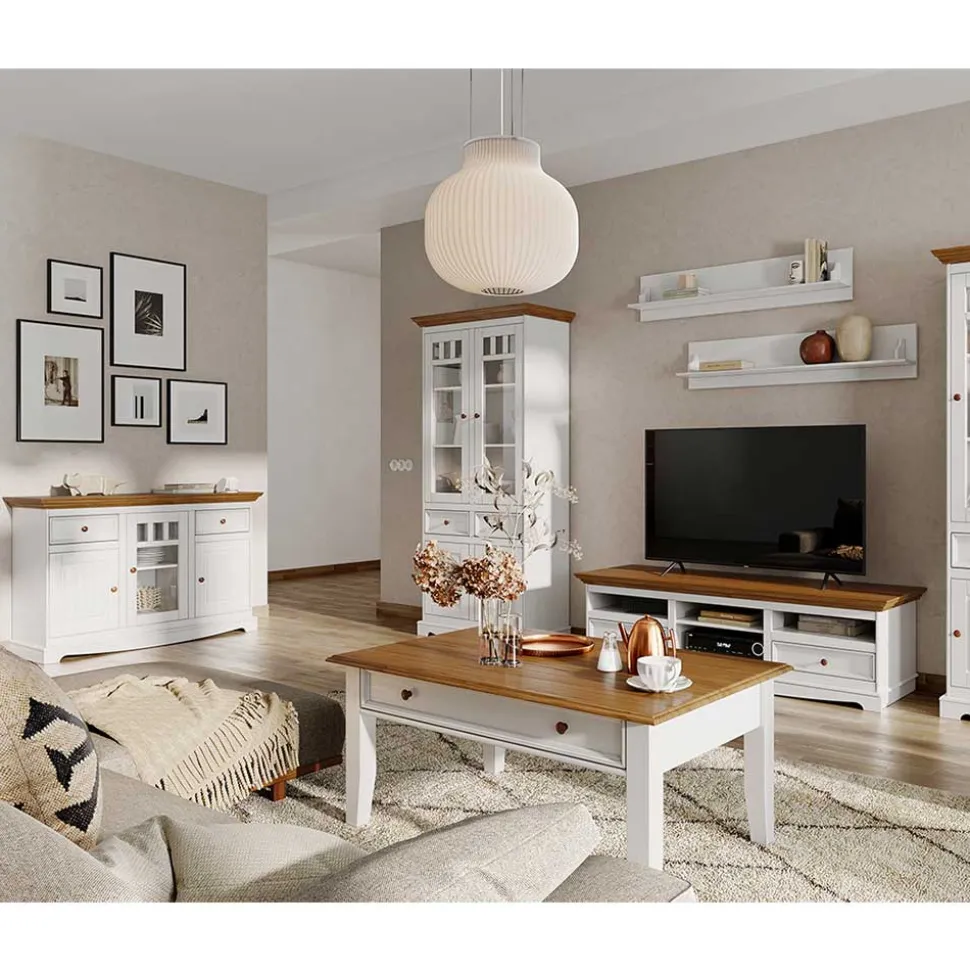 130cm Landhaus-Kommode mit Glaseinsatz - Bordona