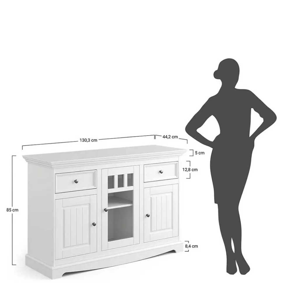 130cm Landhaus-Kommode mit Glaseinsatz - Bordona