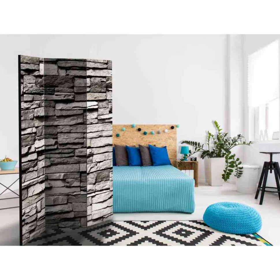 135cm Paravent Steinwand in Grau - Rambano