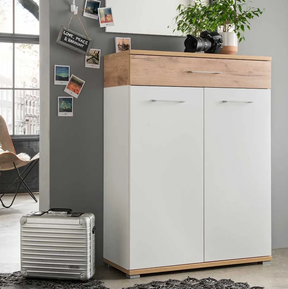 89cm Schuh-Kommode in Weiß & Eiche - Vicanossa