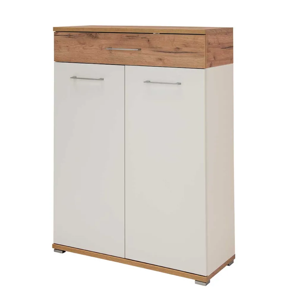 89cm Schuh-Kommode in Weiß & Eiche - Vicanossa