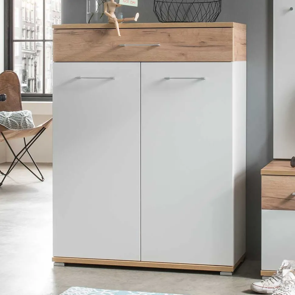 89cm Schuh-Kommode in Weiß & Eiche - Vicanossa