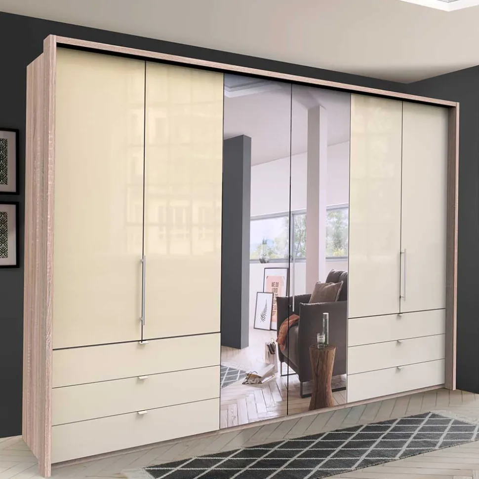 300cm 3-türiger Falttürenschrank mit Spiegel - Rativian