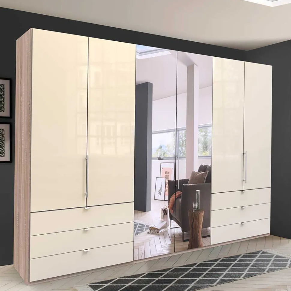 300cm 3-türiger Falttürenschrank mit Spiegel - Rativian