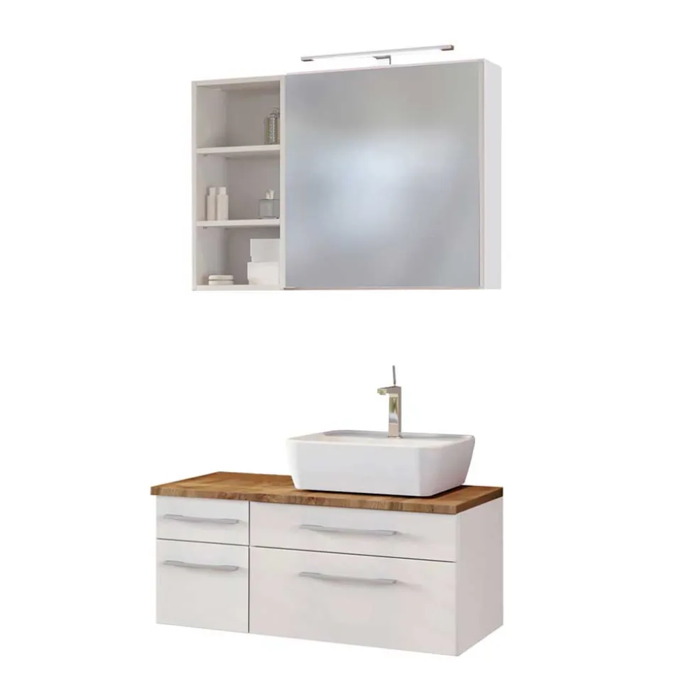 90cm Waschbecken Möbel Set in Weiß - Enwicos (dreiteilig)