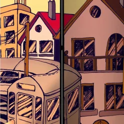 Comic Motiv Paravent mit Stadt Ansicht - Barna