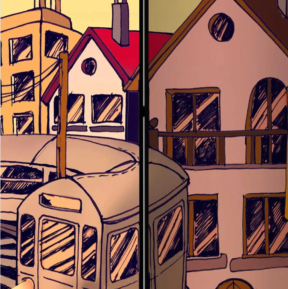 Comic Motiv Paravent mit Stadt Ansicht - Barna