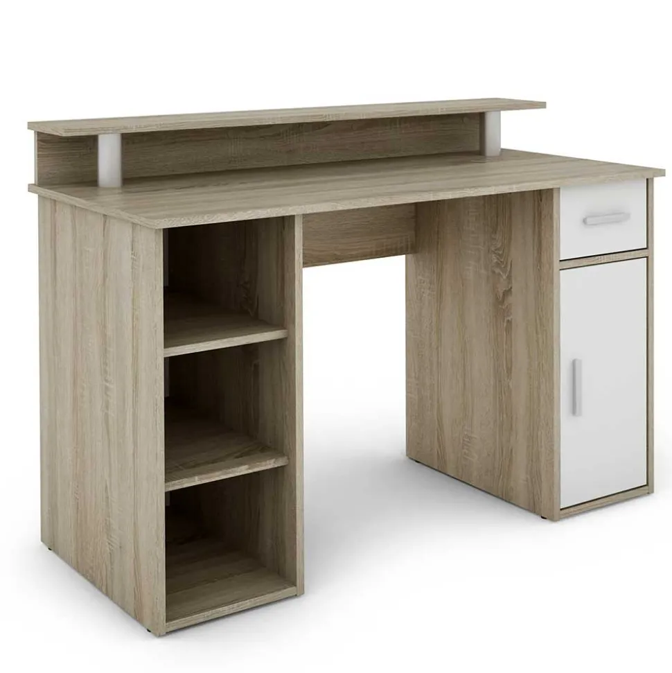 Computertisch in Sonoma-Eiche und Weiß - Bojan