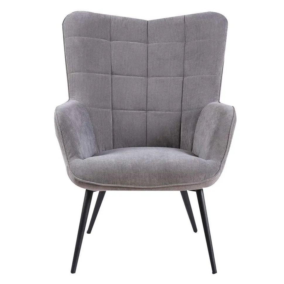 Cordsessel und Fußhocker in Grau - Zoryano (zweiteilig)