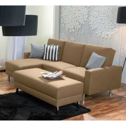 Couchbett mit Hocker in Beige mit Chrom - Proof (zweiteilig)