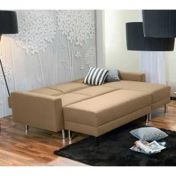 Couchbett mit Hocker in Beige mit Chrom - Proof (zweiteilig)
