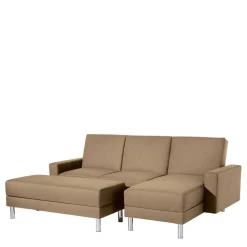 Couchbett mit Hocker in Beige mit Chrom - Proof (zweiteilig)