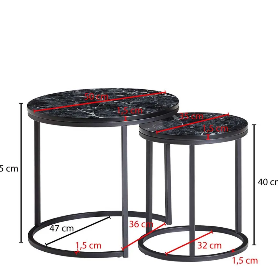 Couchtisch Set in Marmoroptik Schwarz - Melks (zweiteilig)